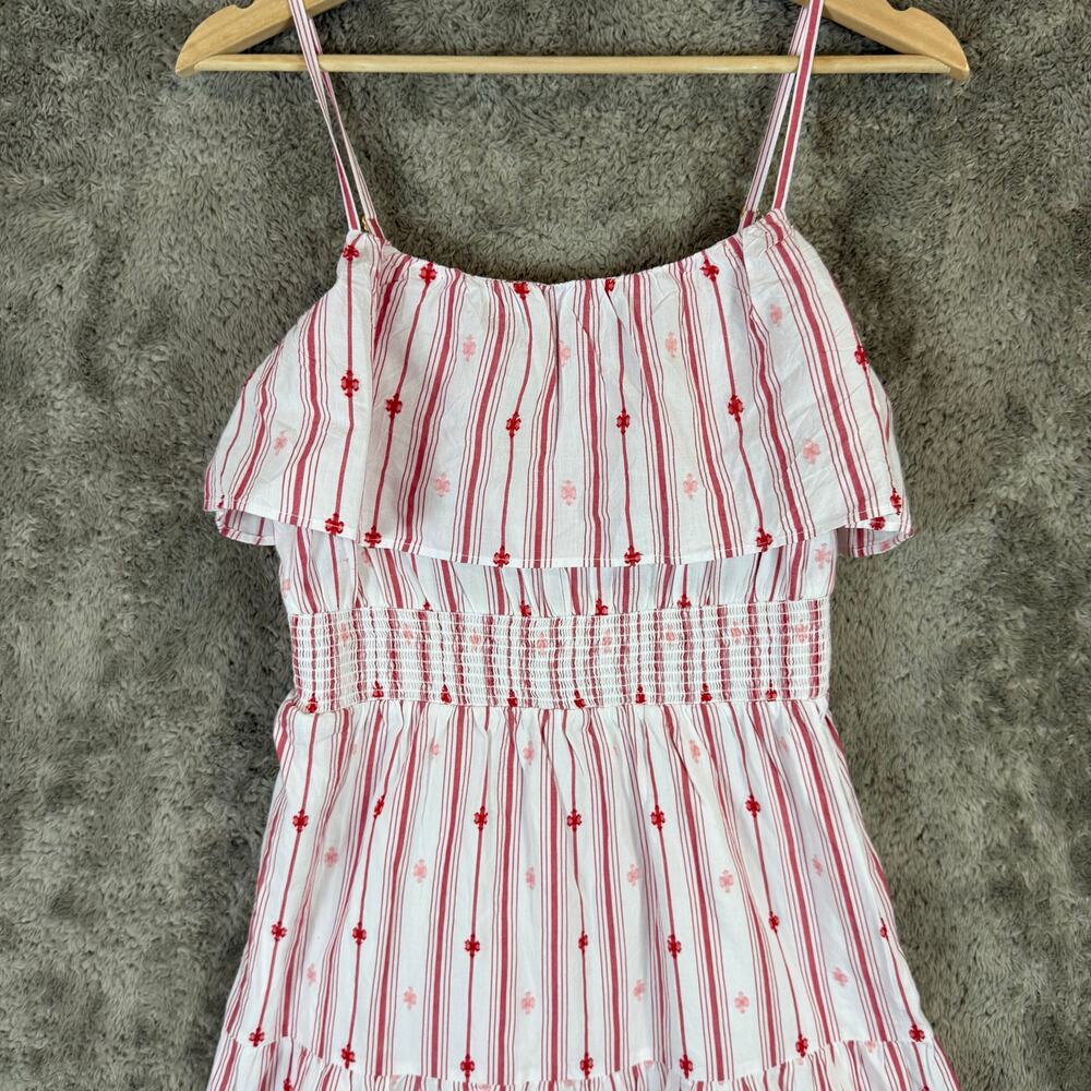 NWT LOFT Striped Ruffle Strappy Tiered Smocked Midi Dress White Red Pink XS - Picture 8 of 15